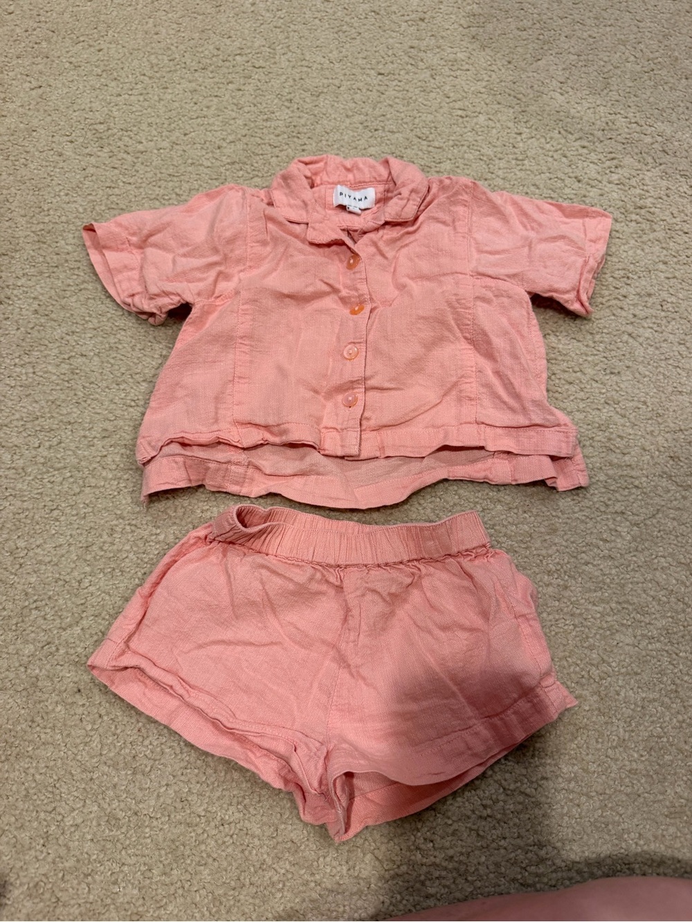Toddler Short-Sleeve Pink Pajama Set with Button-Front Top